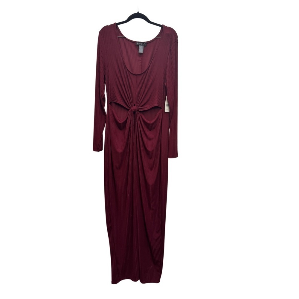 Fashion to Figure Long Sleeve Knot Tunic Dress Burgundy